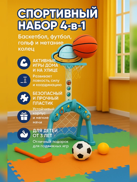 Bolalar uchun 4 tasi 1 da futbol, basketbol, golf, o'yinlar o'yinchoq