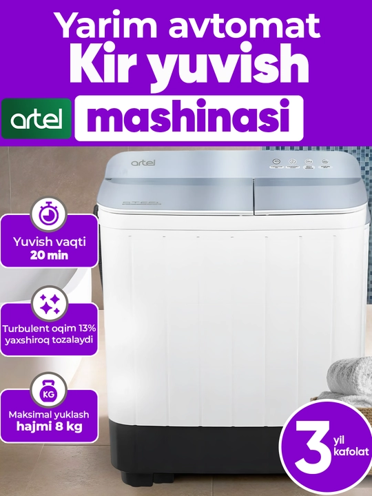 Yarim avtomat kir yuvish mashinasi Artel TG80FMP 8 kg "Nerjaveyka"