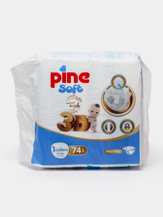 Детские подгузники Pine Soft Newborn, №1 2- 18 кг, 74 шт