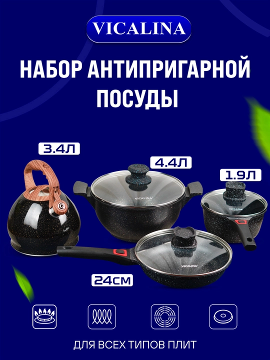 Кухонный набор Vicalina, набор кастрюль и сковород