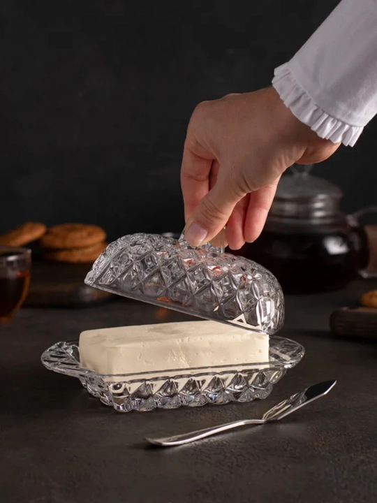 Масленка для сливочного масла стеклянная с крышкой - 