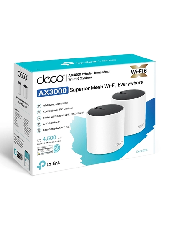 TP-Link  Deco X55 Wi-Fi 6 Mesh роутер - 1,2 yoki 3 ta qurilmali to‘plam, keng qamrov uchun