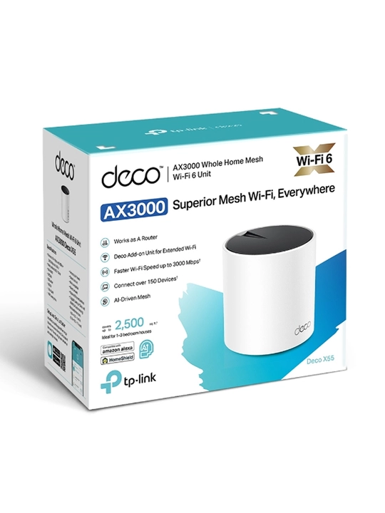 TP-Link  Deco X55 Wi-Fi 6 Mesh роутер - 1,2 yoki 3 ta qurilmali to‘plam, keng qamrov uchun
