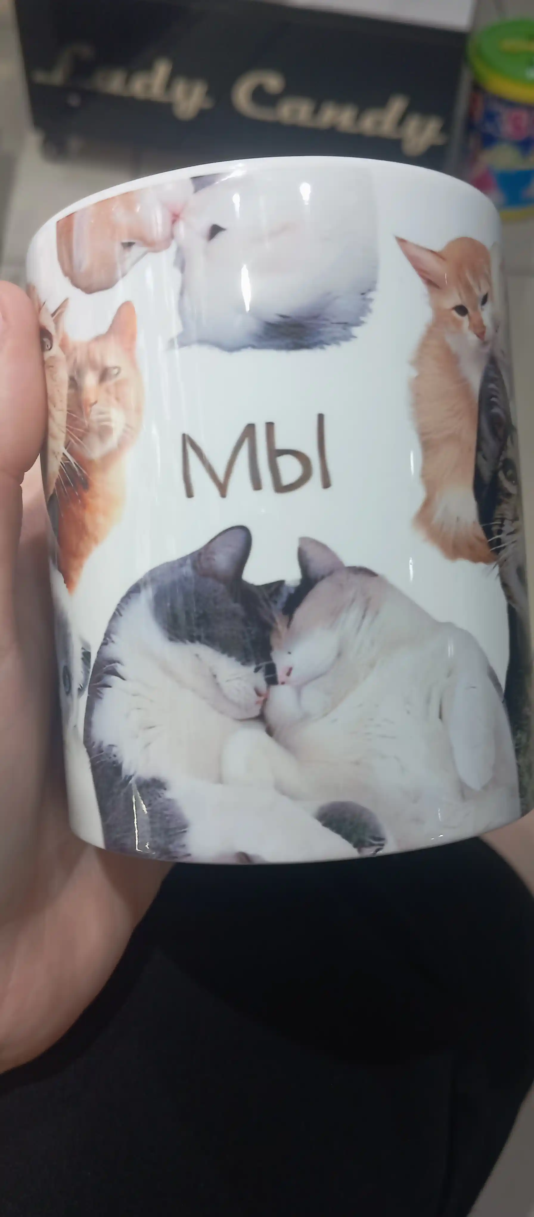 Mem krujkasi, mushuklar bilan stakan