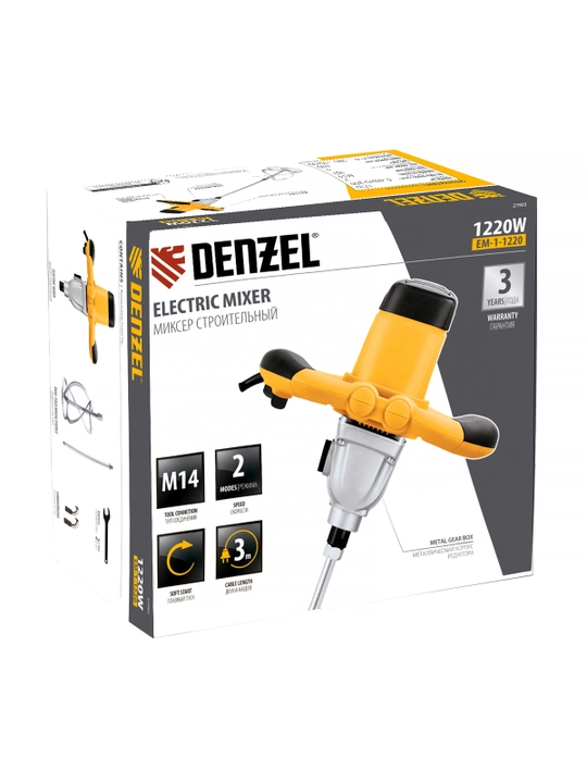 Миксер строительный DENZEL EM-1-1220, 1220 Вт, 27903