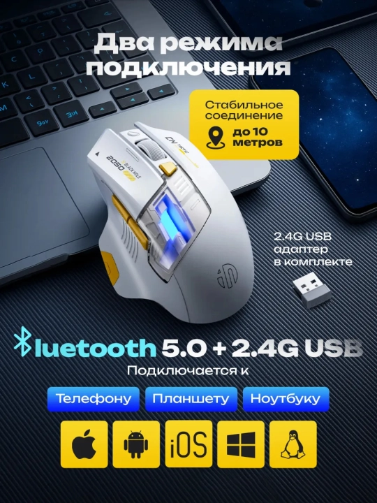Simsiz o'yin sichqonchasi Inphic series, kibersport uchun, ovozsiz mishka