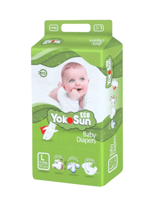 Подгузники и трусики YokoSun Eco,S/M/L/XL/XXL/XXXL,24–72шт,для повседневного использования - 