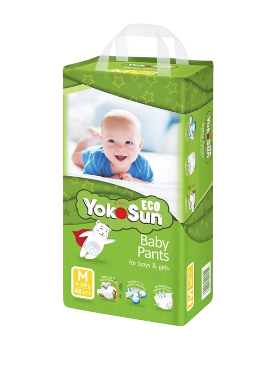 Подгузники и трусики YokoSun Eco,S/M/L/XL/XXL/XXXL,24–72шт,для повседневного использования - 