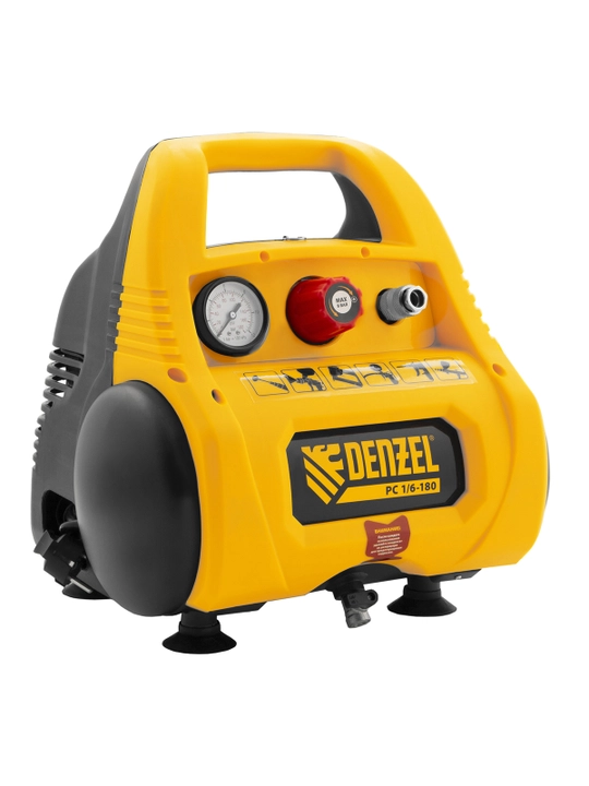 Kompressor havo, DENZEL PC 1/6-180, 1.1 kVt, 180 l/min, 6 litr, yog‘siz, 58057