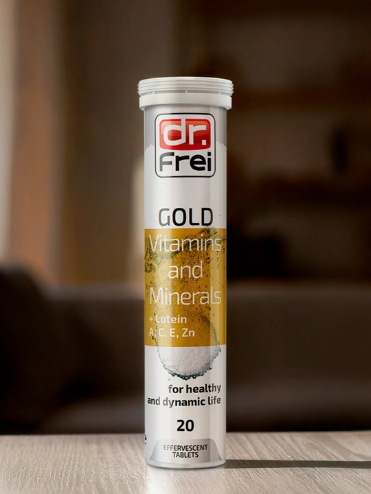 Шипучие витамины для глаз и иммунитета Dr.Frei Gold с Лютеином, A, C, E, Zn 