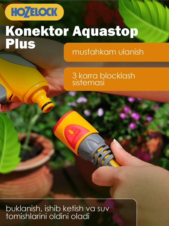 HoZelock AquaStop Plus 2055 konnektori, 12,5–15 mm, suvni avtomatik to‘xtatish