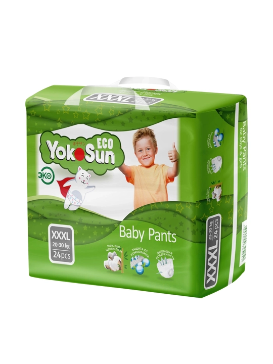 Подгузники и трусики YokoSun Eco,S/M/L/XL/XXL/XXXL,24–72шт,для повседневного использования - 