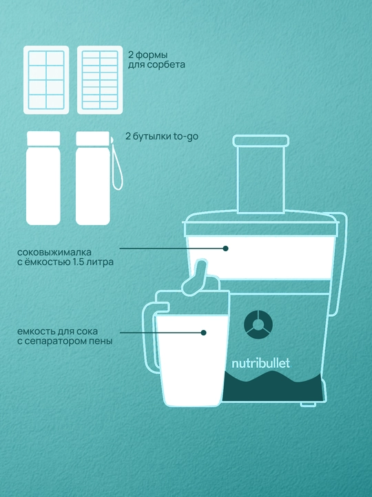 Соковыжималка NUTRIBULLET NBJ200G, 1000 Вт, 1.5 л, 3 скорости, серебристо-чёрная