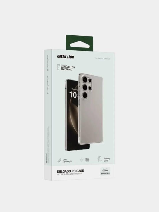 Shaffof g'ilof Green Lion Delgado PC Case, Samsung S24, S25, S26 Plus/Ultra uchun