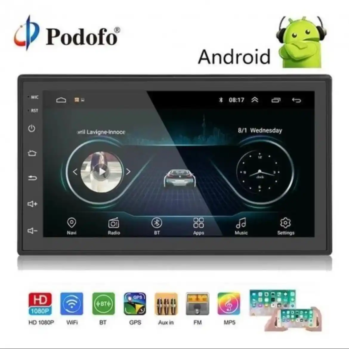Автомобильный Android 7 дюймов универсальный монитор Wifi Gps usb wifi bluetooth Full hd