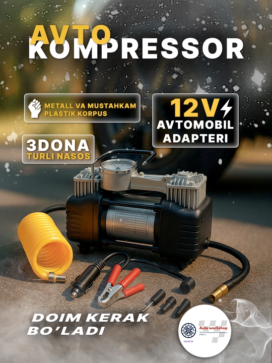 Nasosli kompressor avtomobil uchun, 2 silindrli - 