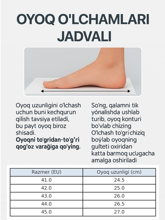 Erkaklar shippagi, yozgi poyabzal, 40-45, 2 o‘lcham kichikroq