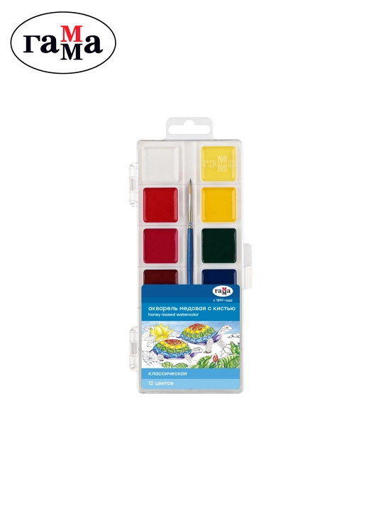 Akvarel Gamma "Klassik", asalli, 12 rang, cho'tka bilan, plastik qadoq., 1009201 - 
