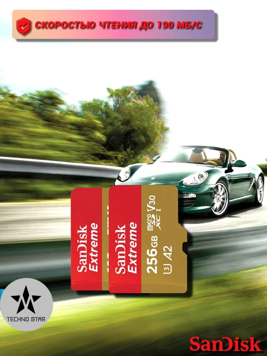 Sandisk Extreme microSDXC 128/256/512/1024GB hotira kartasi, 190Mbit/s A2, V30, 4K, U3 10c
