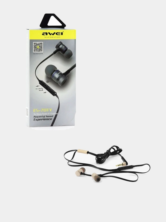 Наушники проводные Awei ES-70TY, вакуумные, с регулятором громкости mini jack 3.5' - 