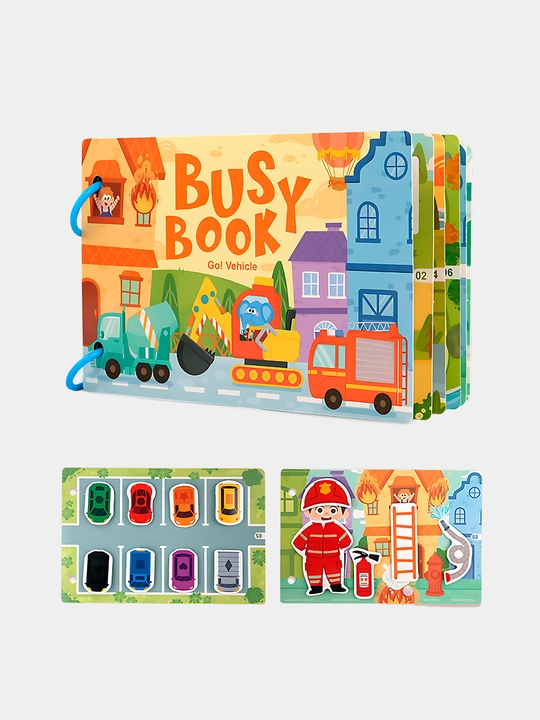 Bolalar uchun o'quv kitobi va alifbosi Busybook, lipuchkali Montessori kitobi