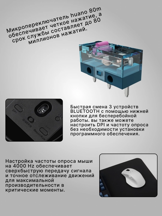 Keychron M6 BT/WL/USB-A/USB-C,4K simsiz o‘yin sichqonchasi, 120 soatgacha, M6A5