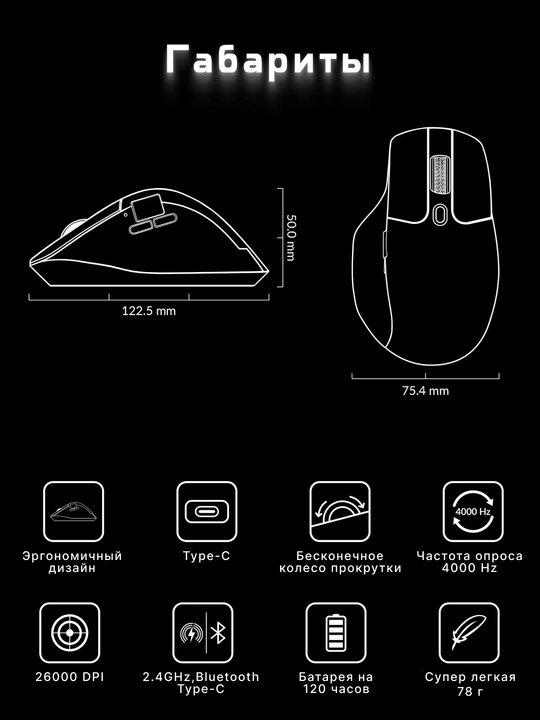 Keychron M6 BT/WL/USB-A/USB-C,4K simsiz o‘yin sichqonchasi, 120 soatgacha, M6A5