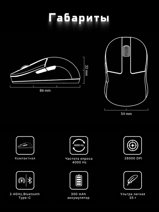Keychron simsiz o‘yin sichqonchasi M4 BT/WL/USB-A/USB-C, 4K, 35g, PixArt 3395, M4-A5