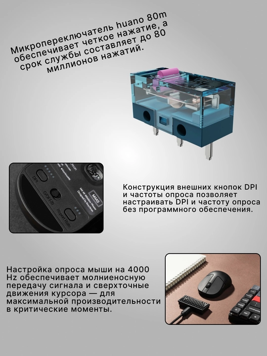 Keychron simsiz o‘yin sichqonchasi M4 BT/WL/USB-A/USB-C, 4K, 35g, PixArt 3395, M4-A5