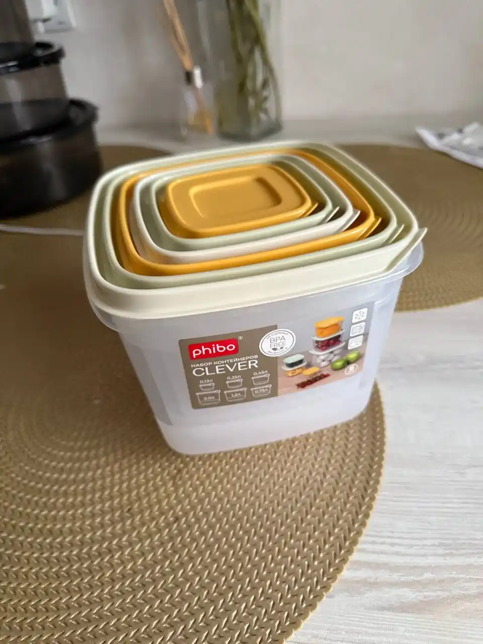 Комплект контейнеров для продуктов, с крышками, с декором, 3, 4, 5, 6 шт