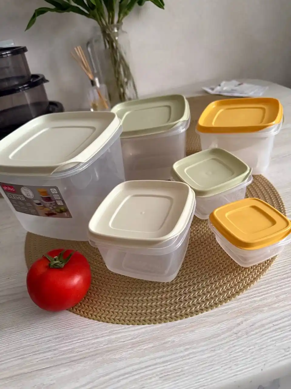 Комплект контейнеров для продуктов, с крышками, с декором, 3, 4, 5, 6 шт