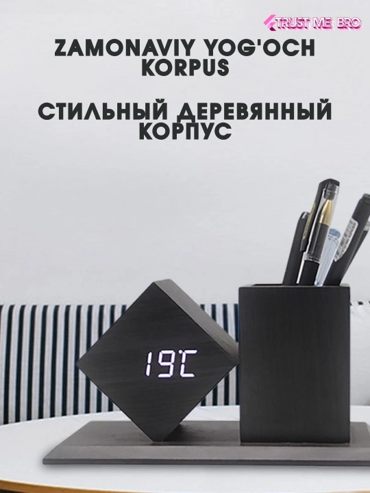 Aqlli elektron stol soati, budilnik, termometr va USB port bilan