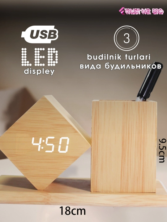 Aqlli elektron stol soati, budilnik, termometr va USB port bilan