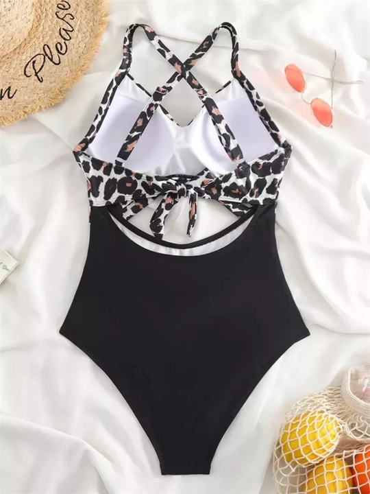 Ayollar uchun bir qismli suzish kostyumi, leopard printida, elastik material