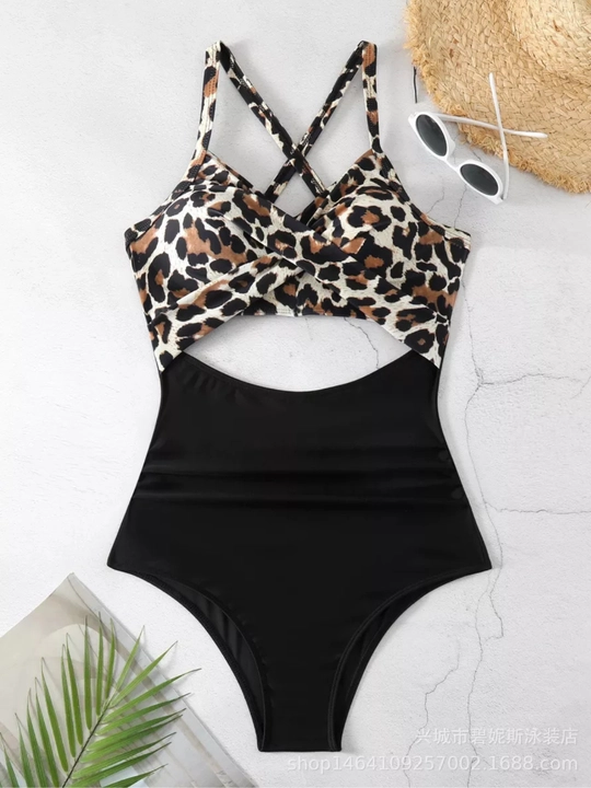 Ayollar uchun bir qismli suzish kostyumi, leopard printida, elastik material
