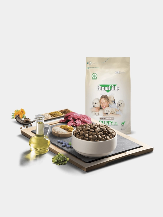 BonaCibo qo'zi go'shti lazzatli barcha zotlarning kuchuklari uchun quruq ovqat, 15 kg