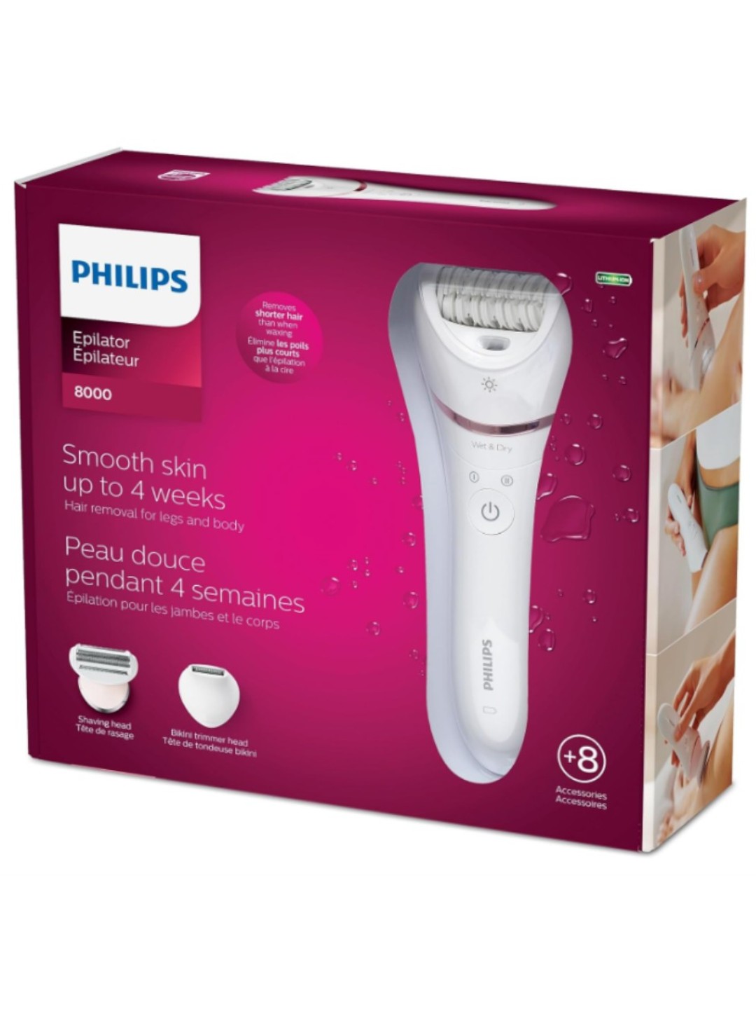Philips BRE720 8000 epilyatori, tana, bikini, yuz, qo‘ltiq osti sohalari uchun, 2 rejimli