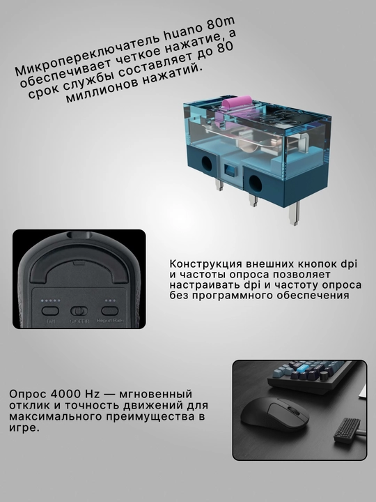 Keychron M3 Mini BT/WL/USB-A/USB-C simsiz o‘yin sichqonchasi, 1K, 135 soatgacha, 55 g, M3MA1M3