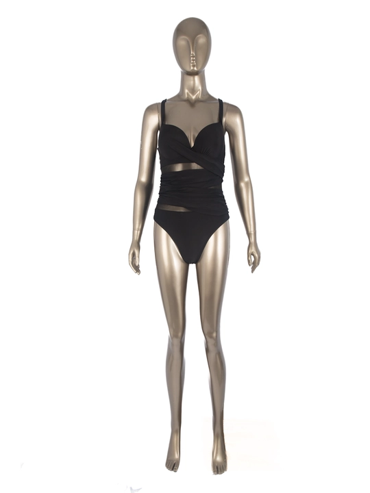 Ayollar uchun bir qismli bikini cho'milish kostyumi yuqori belli bir xil rangda