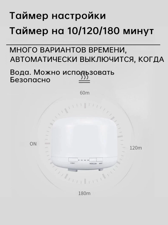 Увлажнитель воздуха с подсветкой, для дома, с датчиком, ультразвуковой, 3 режима