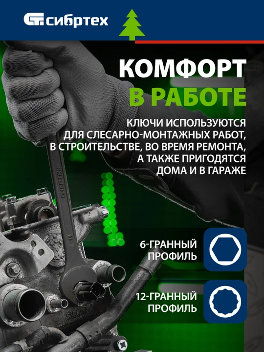 Набор ключей комбинированных СИБРТЕХ, 5.5 - 32 мм, 27 шт, CrV фосфатированные, 15481