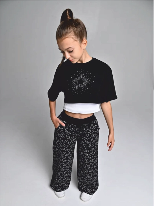 Qiz bolalar uchun troyka komplekt - futbolka + mayka top + shim