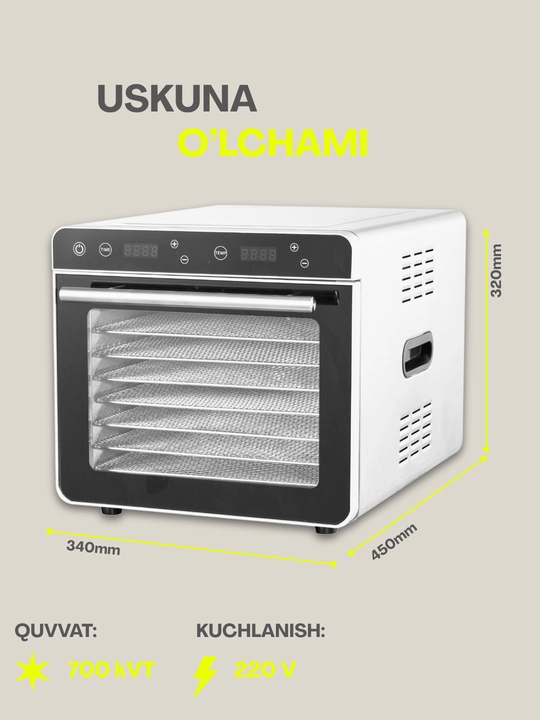 Сушилка для овощей и фруктов Uskunalar.uz US-8, с 8 поддонами
