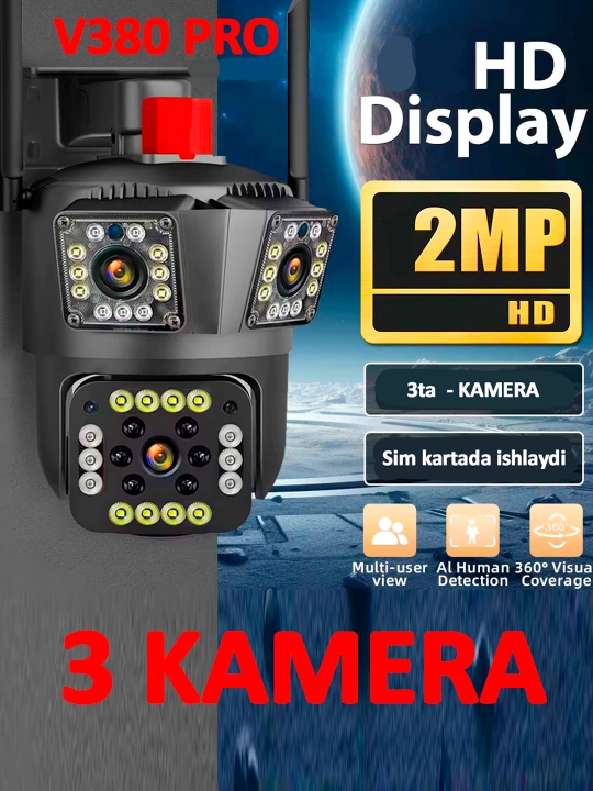 4G V380 PRO kamera tashqi, suv o‘tkazmaydigan, 4G xavfsizlik kamerasi, SIM karta bilan