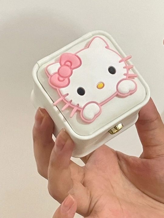 Коробка для колец, подарочная, бархатная, китти, клубника