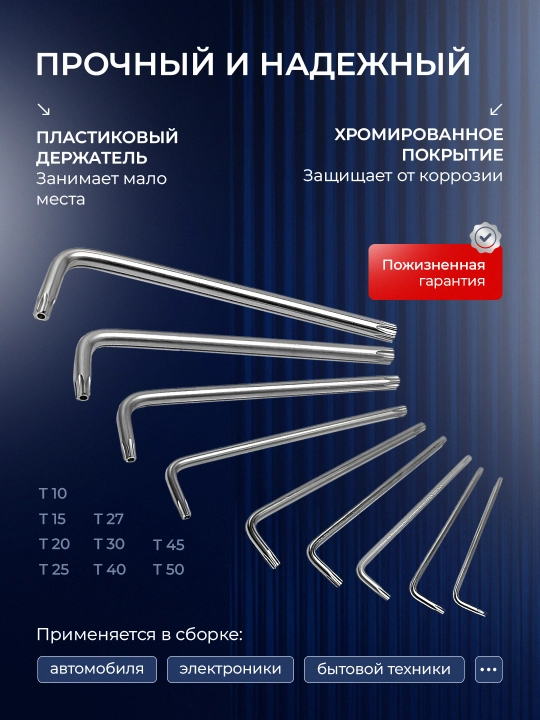 Набор шестигранников WORKPRO 9шт 1.5-10мм,CR-V сталь,удлиненные,хромированные