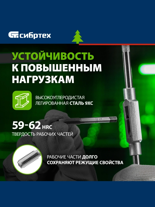 Набор метчиков СИБРТЕХ для нарезания резьбы М3-М12, 21 предмет, 77307