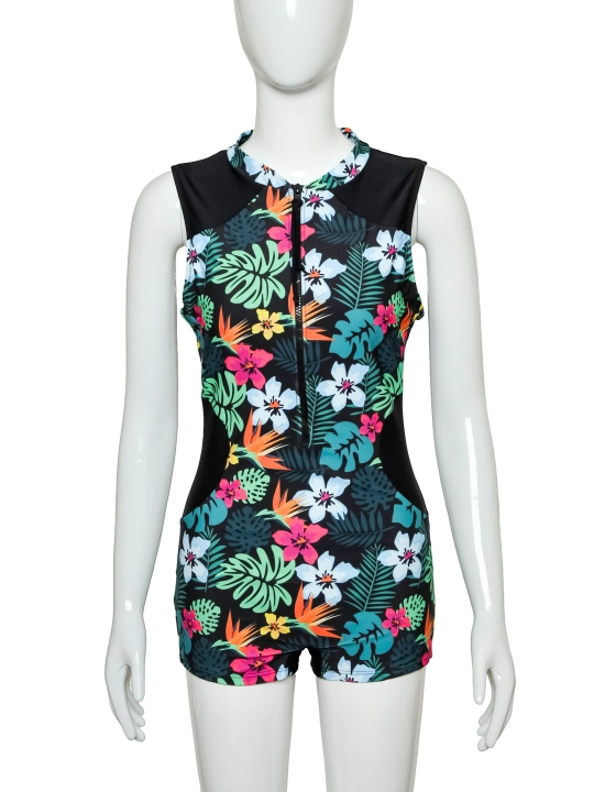 Bir bo‘lakli suzish kostyumi AlohaWave TropicZip, tropik print, UPF 50+ - 