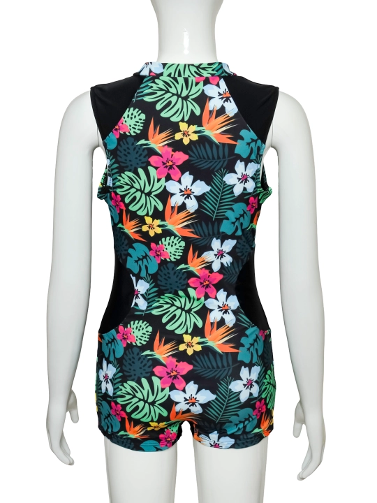 Bir bo‘lakli suzish kostyumi AlohaWave TropicZip, tropik print, UPF 50+