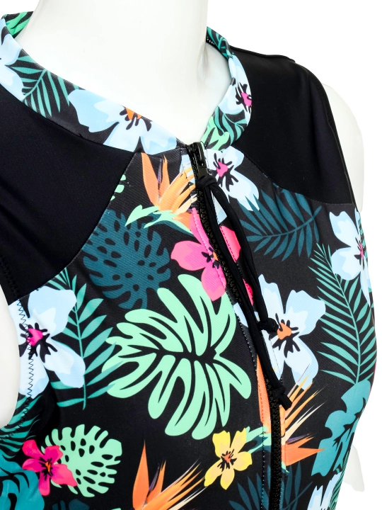 Bir bo‘lakli suzish kostyumi AlohaWave TropicZip, tropik print, UPF 50+